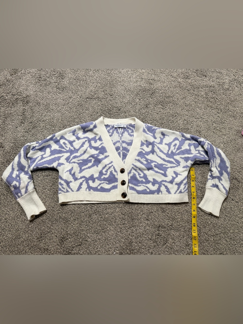 Arizona Jean Company Lavender and Cream Cropped Button Cardigan